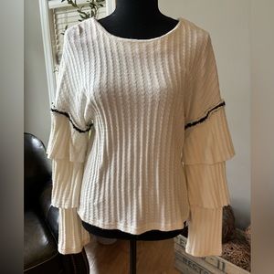 blush noir off white ruffle sleeve sweater size M